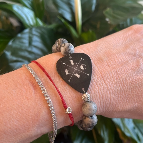 Beaded Bracelet by Electric Picks - Handmade from a guitar pick that says “Love” - Picture 2 of 6
